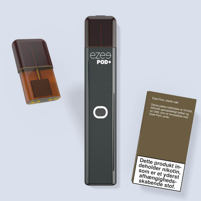 Vape Pod Startpakke Ezee Pod+ e-cigaret tobak sort batteri 20mg nikotin