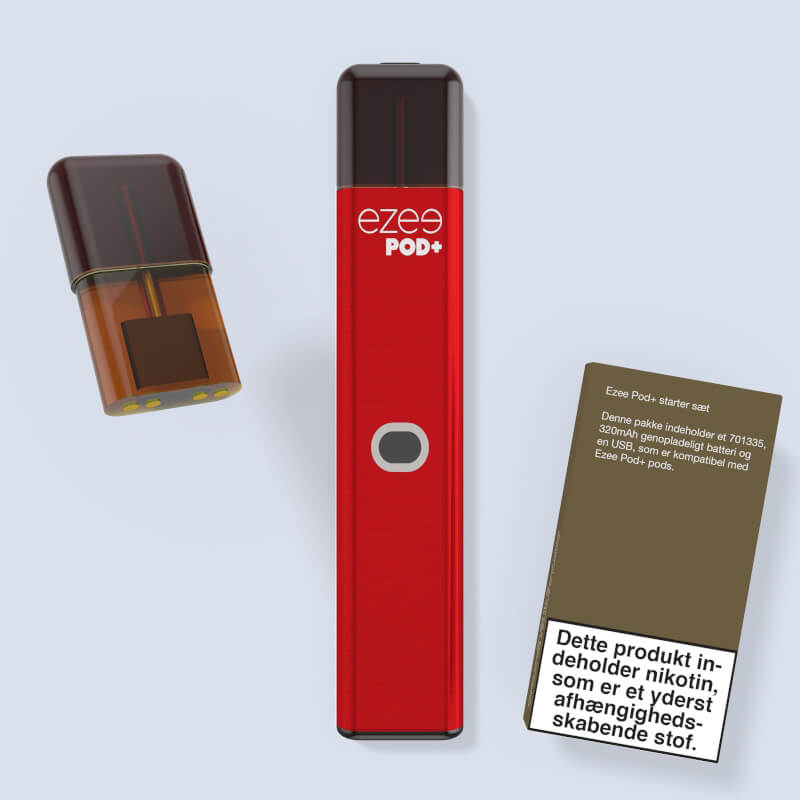 Vape Pod Startpakke Ezee Pod+ e-cigaret menthol rød batteri 20mg nikotin