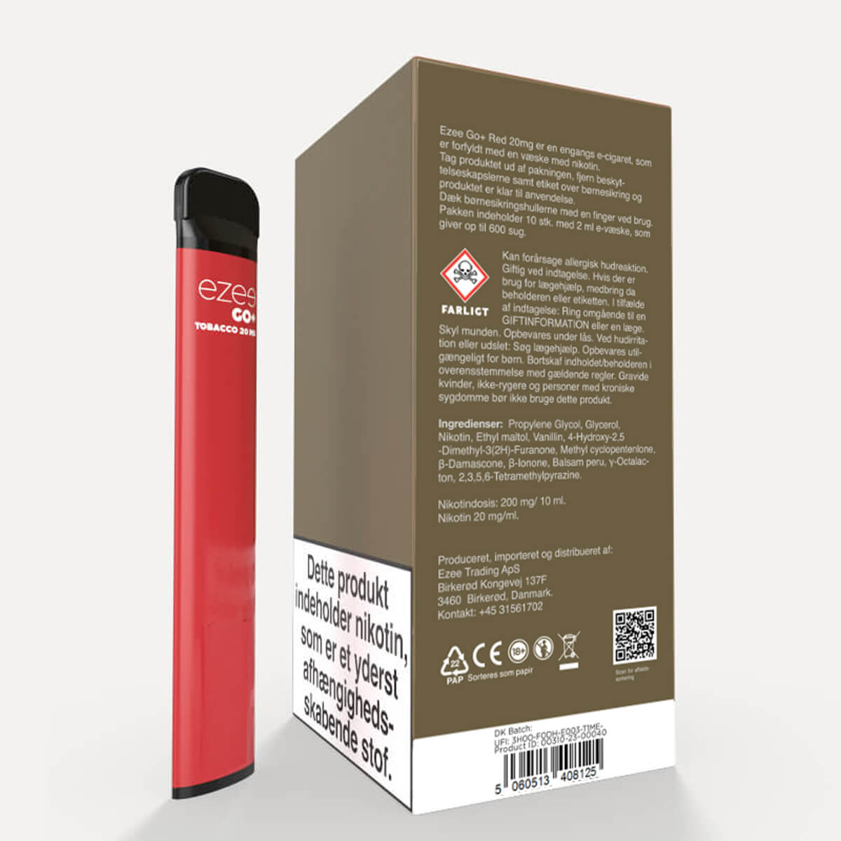 Ezee Go+ Red 20mg - Engangs vape med tobakssmag 10 Stk.