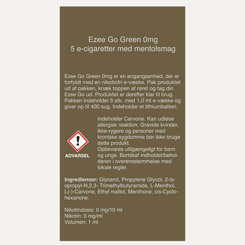 Ezee Go Green 0mg e-cigaret med Menthol smag Nikotinfri