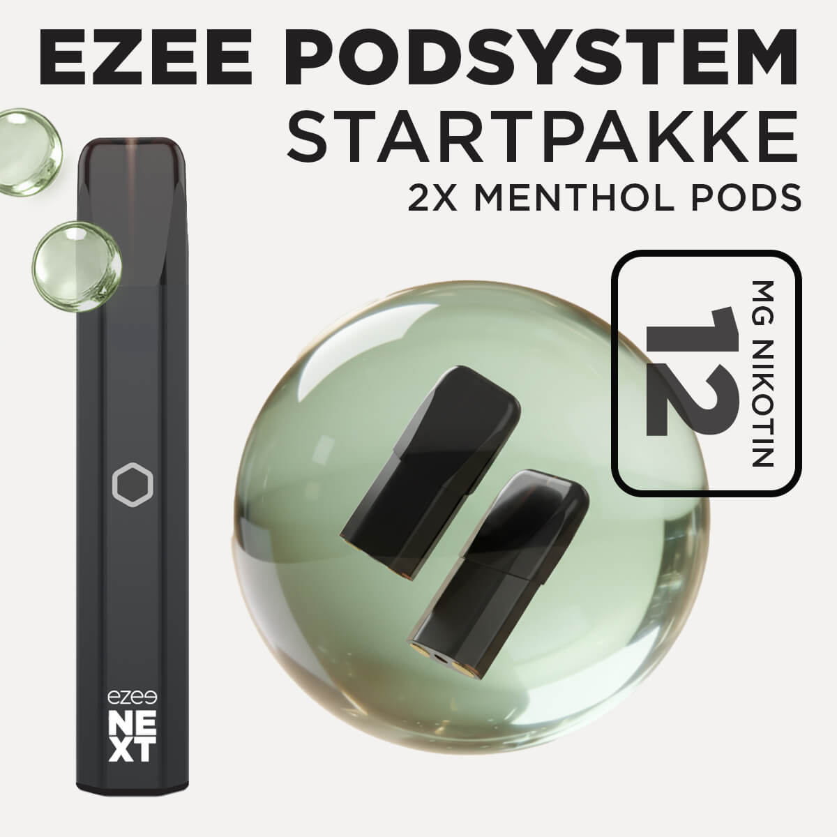 Ezee Next Puff Bar Kit Sort - Menthol smag 12mg