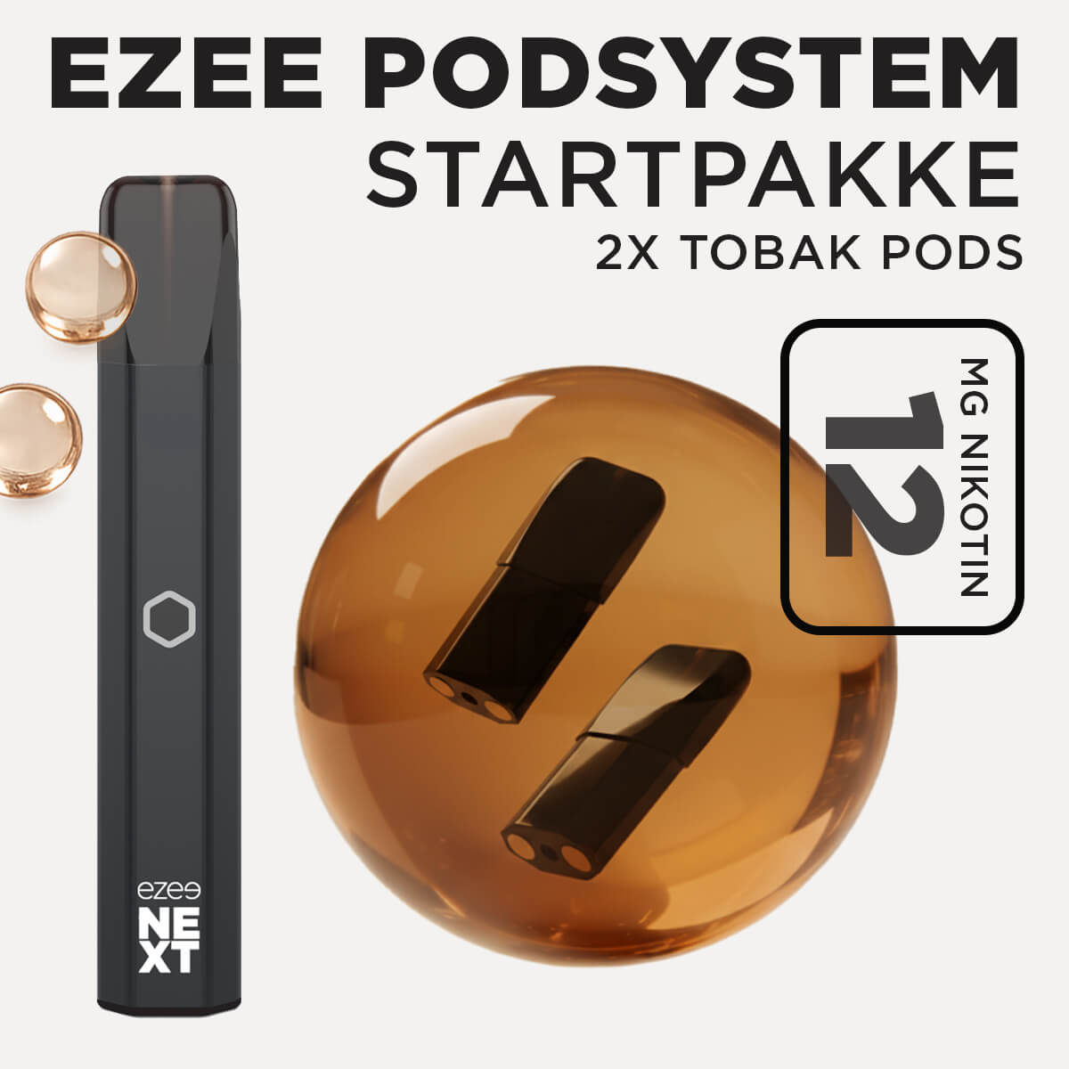 Ezee Next Puff Bar Kit Sort - Tobakssmag 12mg