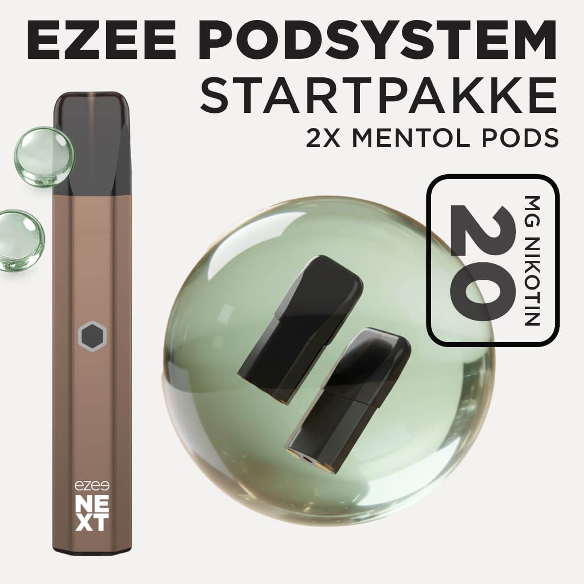 Ezee Next Puff Bar Kit Brun - Menthol smag 20mg