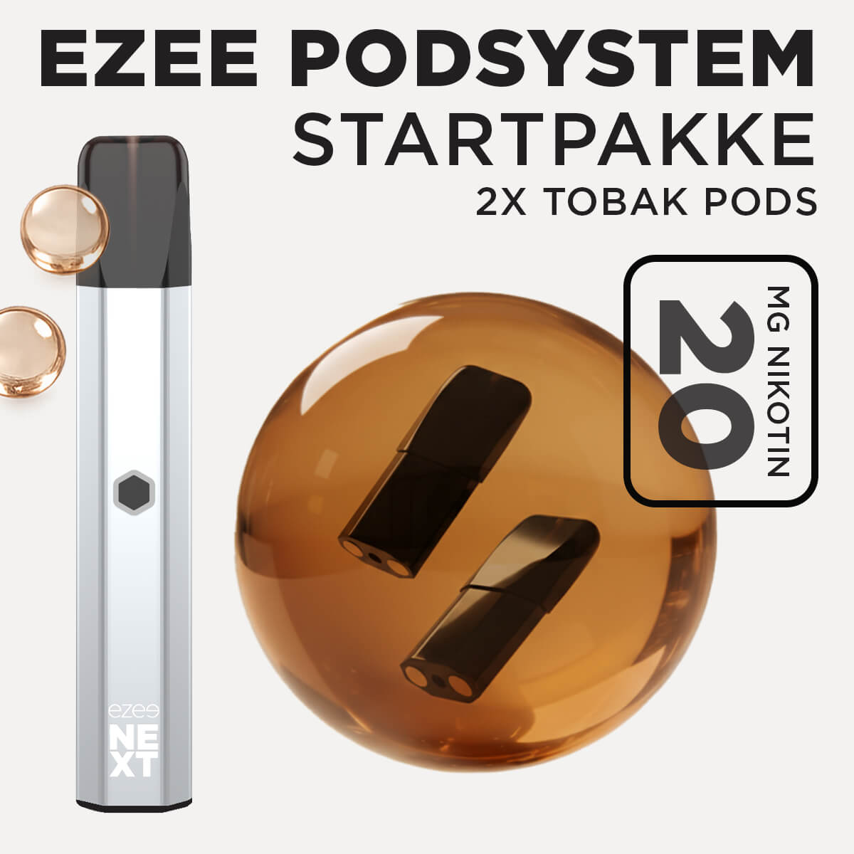 Ezee Next Puff Bar Kit Sølv - Tobakssmag 20mg