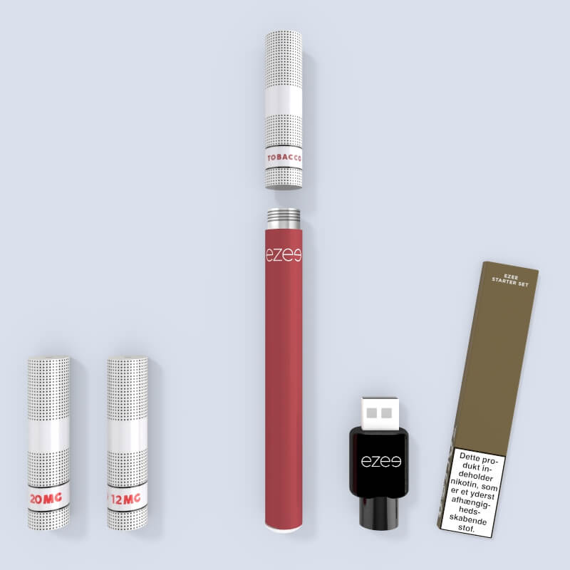 ezee e-cigaret startpakke tobakssmag tre nikotin styrker